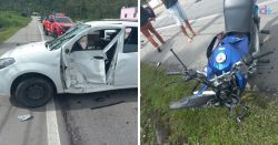 casal-de-motociclistas-fica-gravemente-ferido-apos-bater-em-carro-na-sc-412,-em-itajai